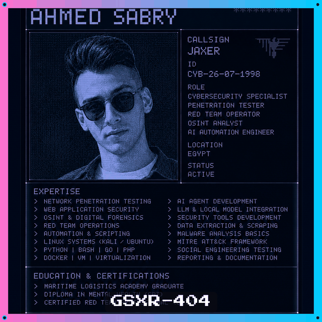 Ahmed Sabry (GSXR-404) — AI researcher & cybersecurity ninja